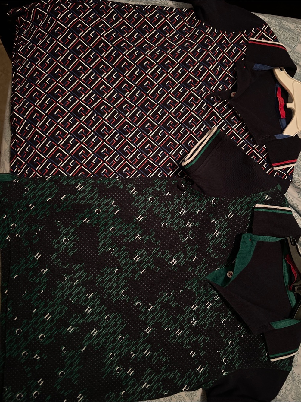 Bundle of 2 Carolina Herrera Black Polo shirts with Green & Red Trim